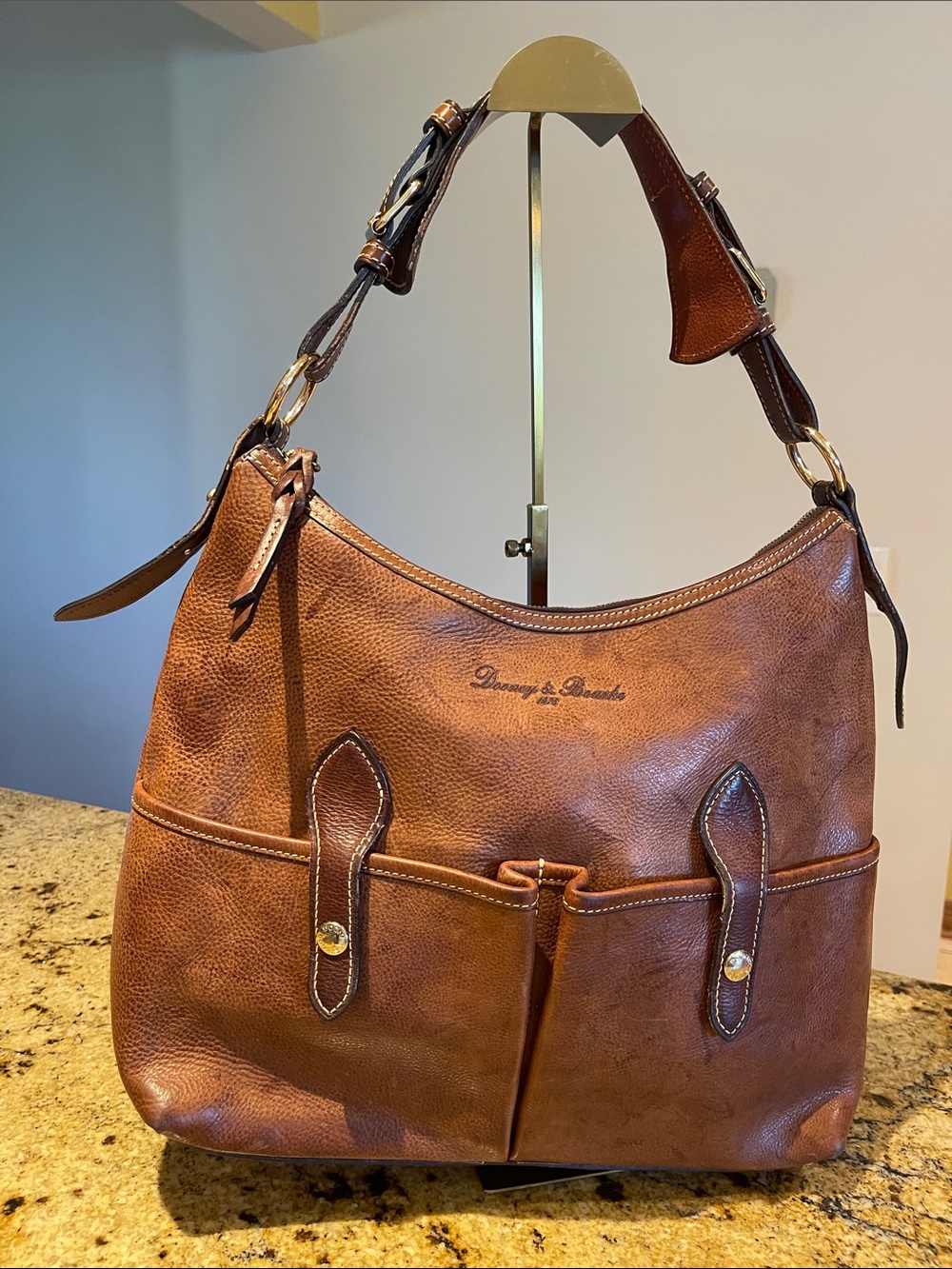 Dooney & Bourke Cognac Brown Pebbled Leather Shoulder Bag